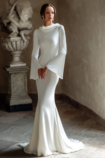 Robe de mariée longue à col bénitier sirène ivoire